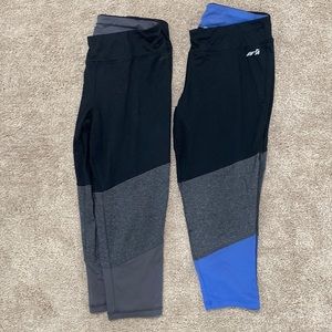 Lot 2 exercise capri pants black grey and blue waist band pocket size Large L